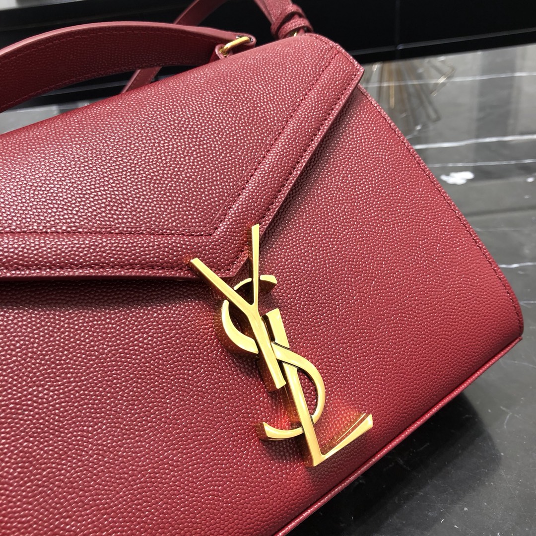 Saint Laurent Cassandera Mini Grained Embossed Leather Calfskin Handbag Shoulder Bag Red 623930